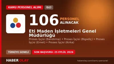 Eti Maden İşletmeleri Genel Müdürlüğü 106 sürekli işçi alımı başvuru duyurusu